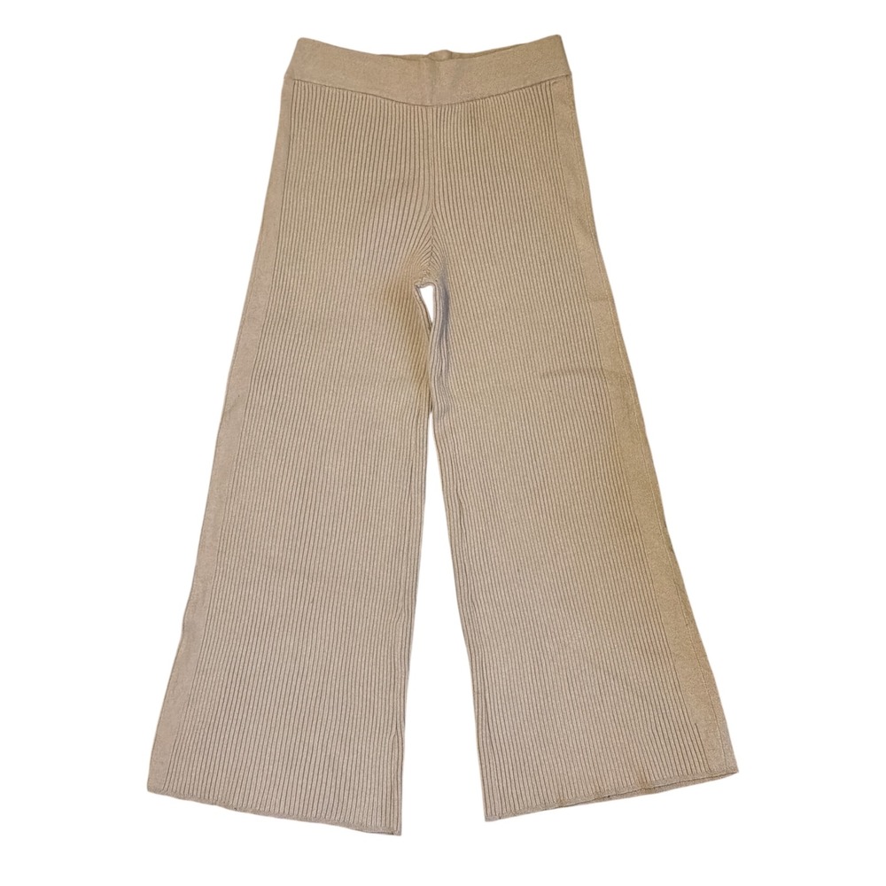 Aerie Womens Ribbed Wide Leg Sweater Pants Tan Camel Knit Lounge‎ Size Large